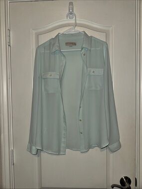 LOFT Mint Green Button-Down Shirt with Chest Pockets
